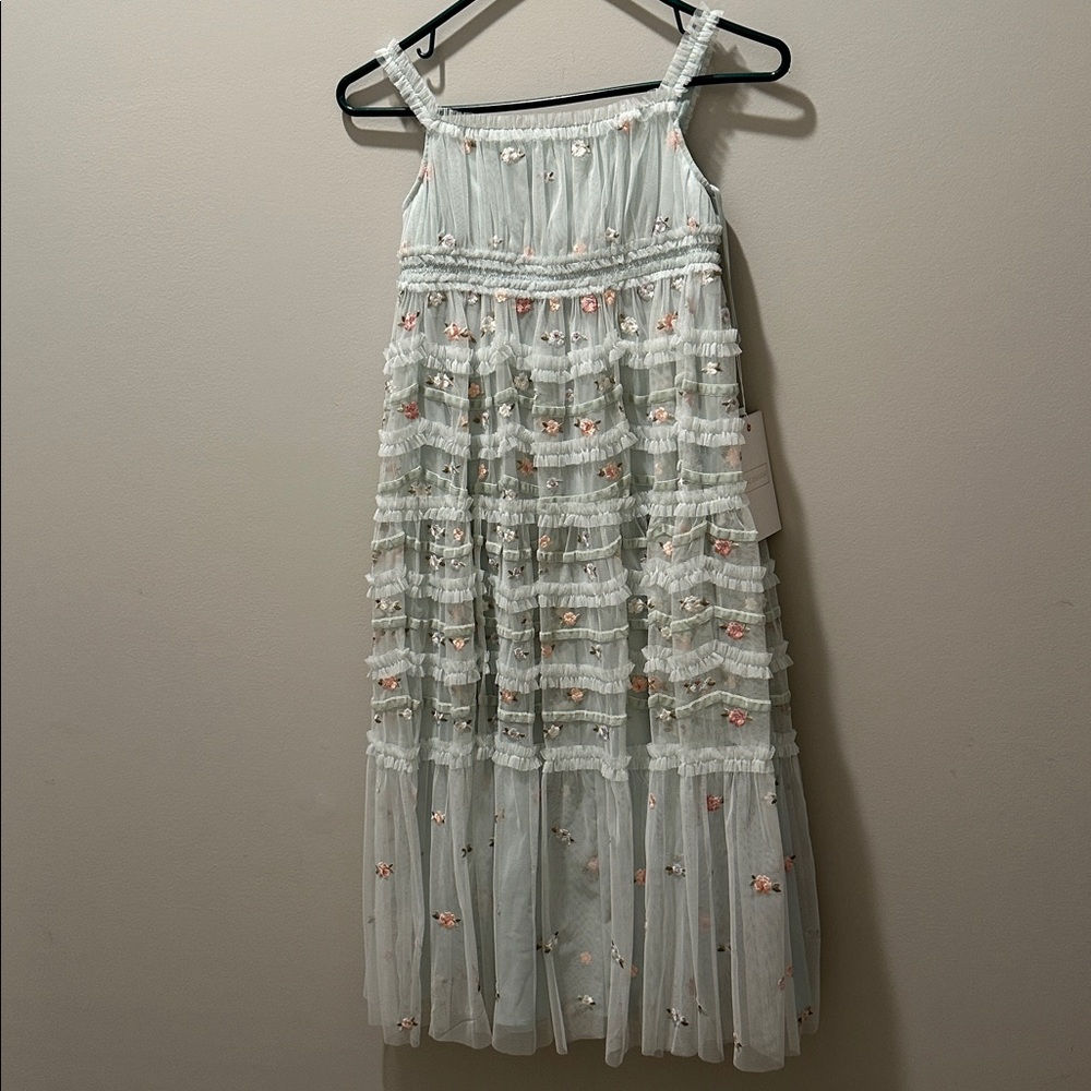 Mac Duggal Girls Ruffled Floral Embroidered Gown - Picture 5 of 15